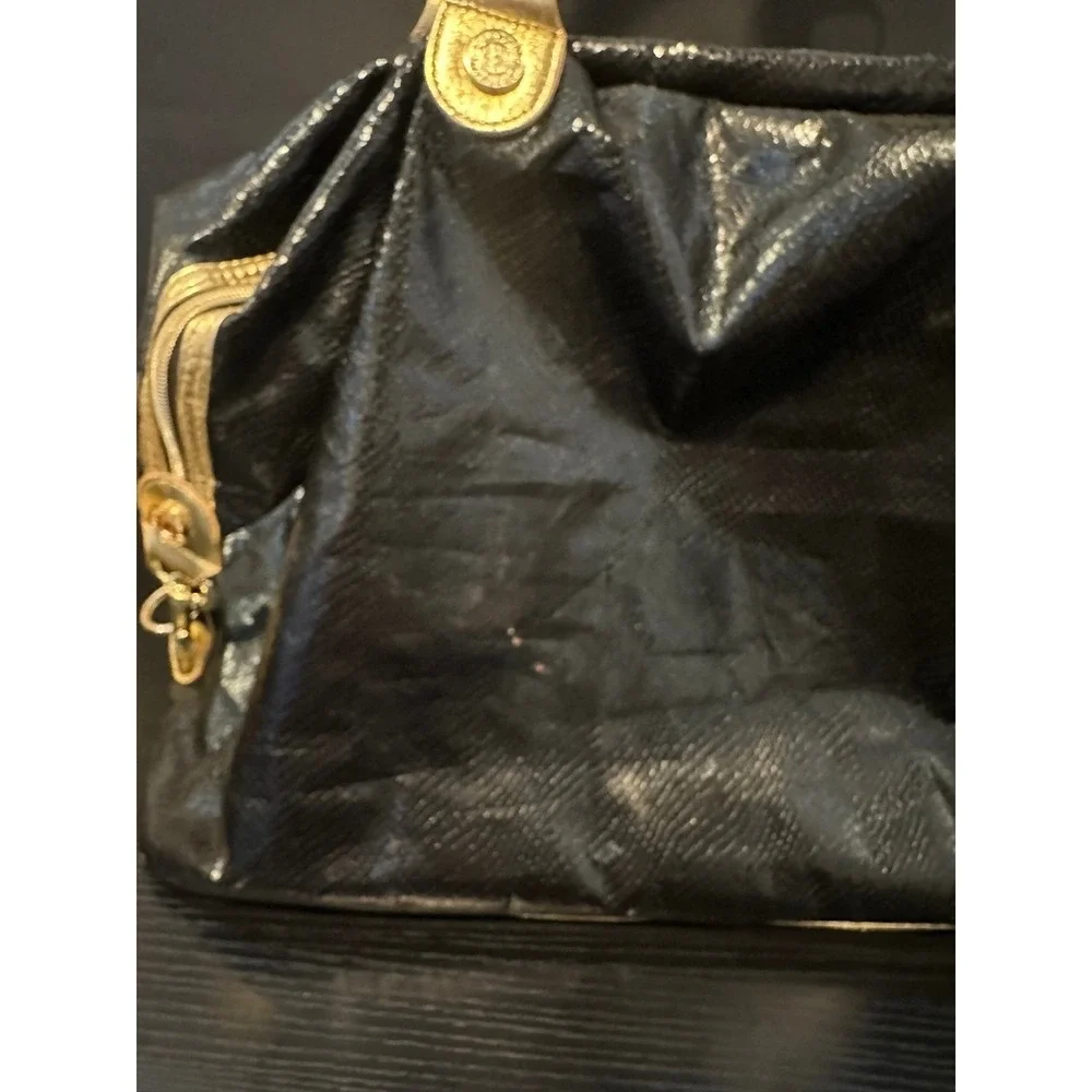 Betseyville Betsey Johnson Black Gold Snake Embossed Lightning Bolt Satchel Bag
